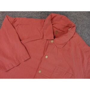 Tommy Bahama Shirt Mens XL Coral Red Silk Textured Short Sleeve Button Up
